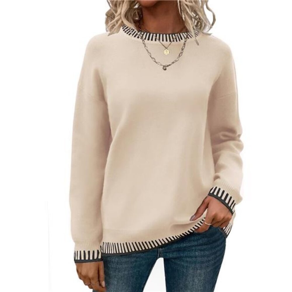 Womens Crewneck Pullover Sweater Long Sleeve Knit Side Slit 2024 Fall Winter